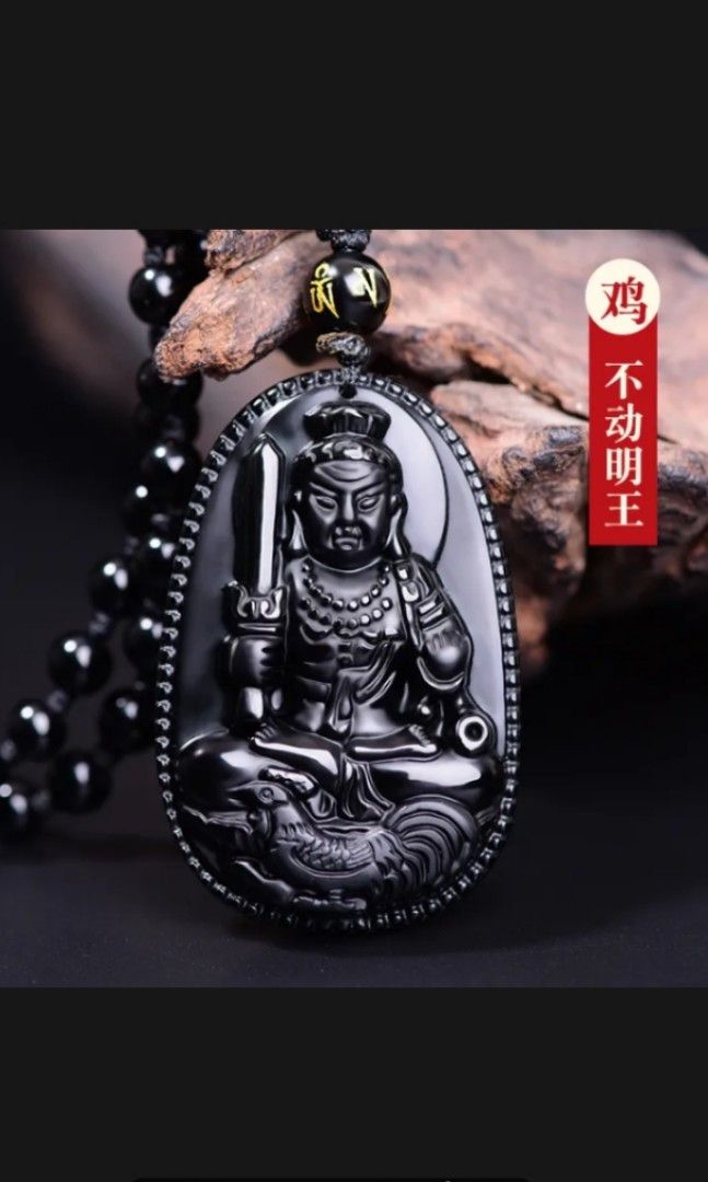 Natural Obsidian Zodiac Buddha Pendant Necklace Men and Women