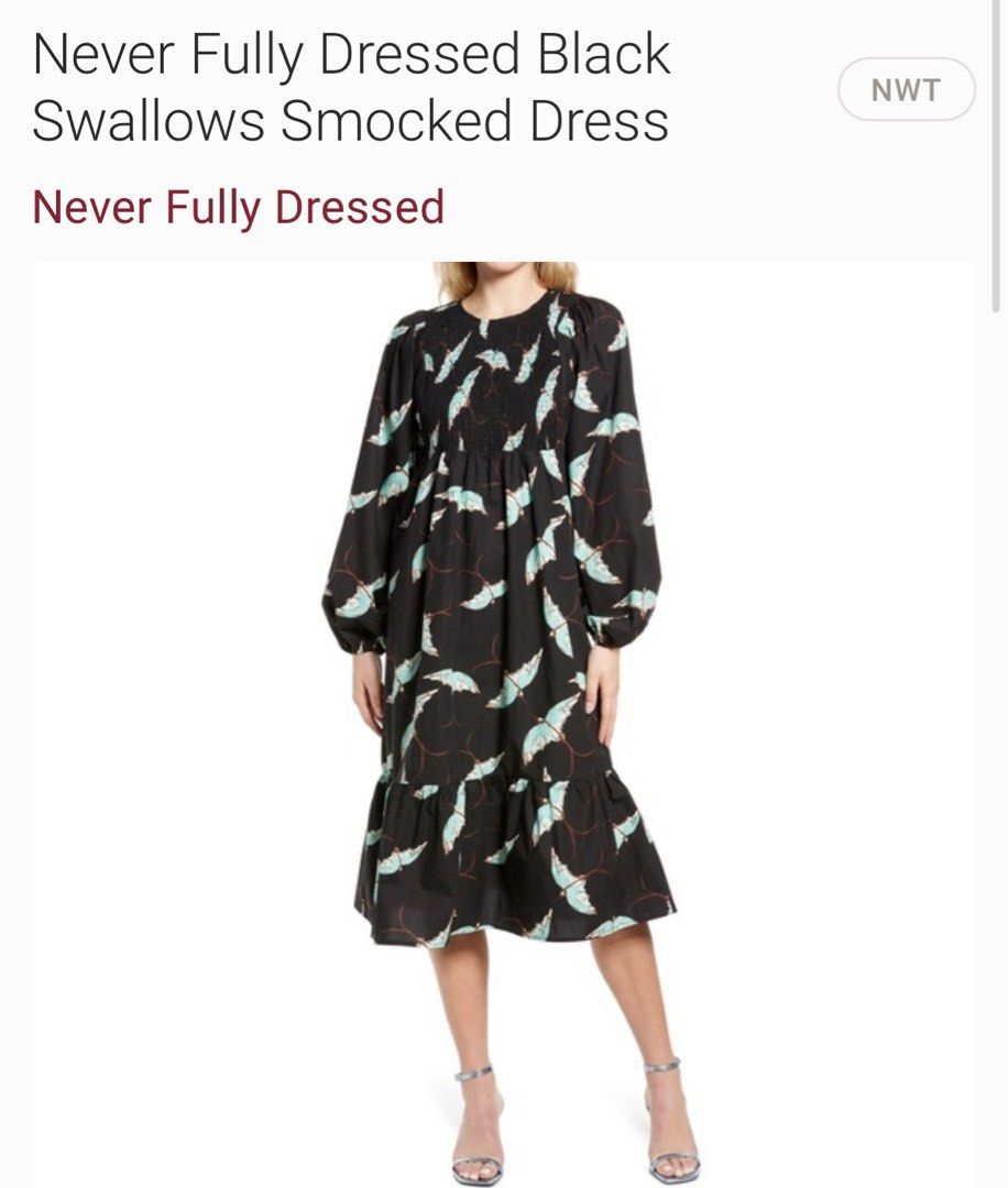Never Fully Dressed black swallows midaxi dress Size 12, Women's Fashion,  Dresses u0026 Sets, Dresses on Carousell