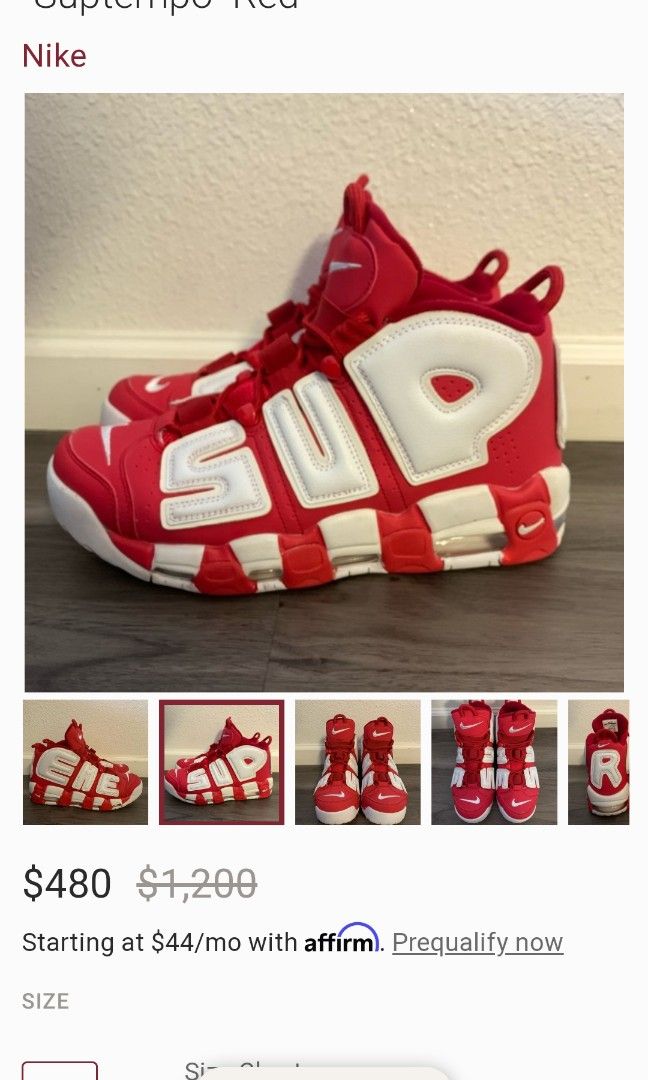 Nike Air More Uptempo Supreme Suptempo Red US7.5