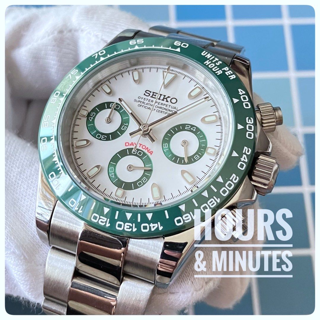 Panda Green / Panda White / Black Steel Daytona chronograph custom build  watch - Seiko mod, Men's Fashion, Watches & Accessories, Watches on  Carousell