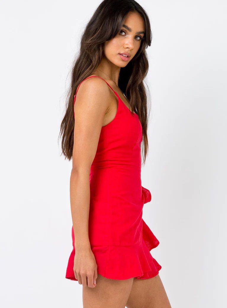 knee length dresses for ladies Love Lost Off The Shoulder Red Gingham Mini Dress - US 8 main image 0