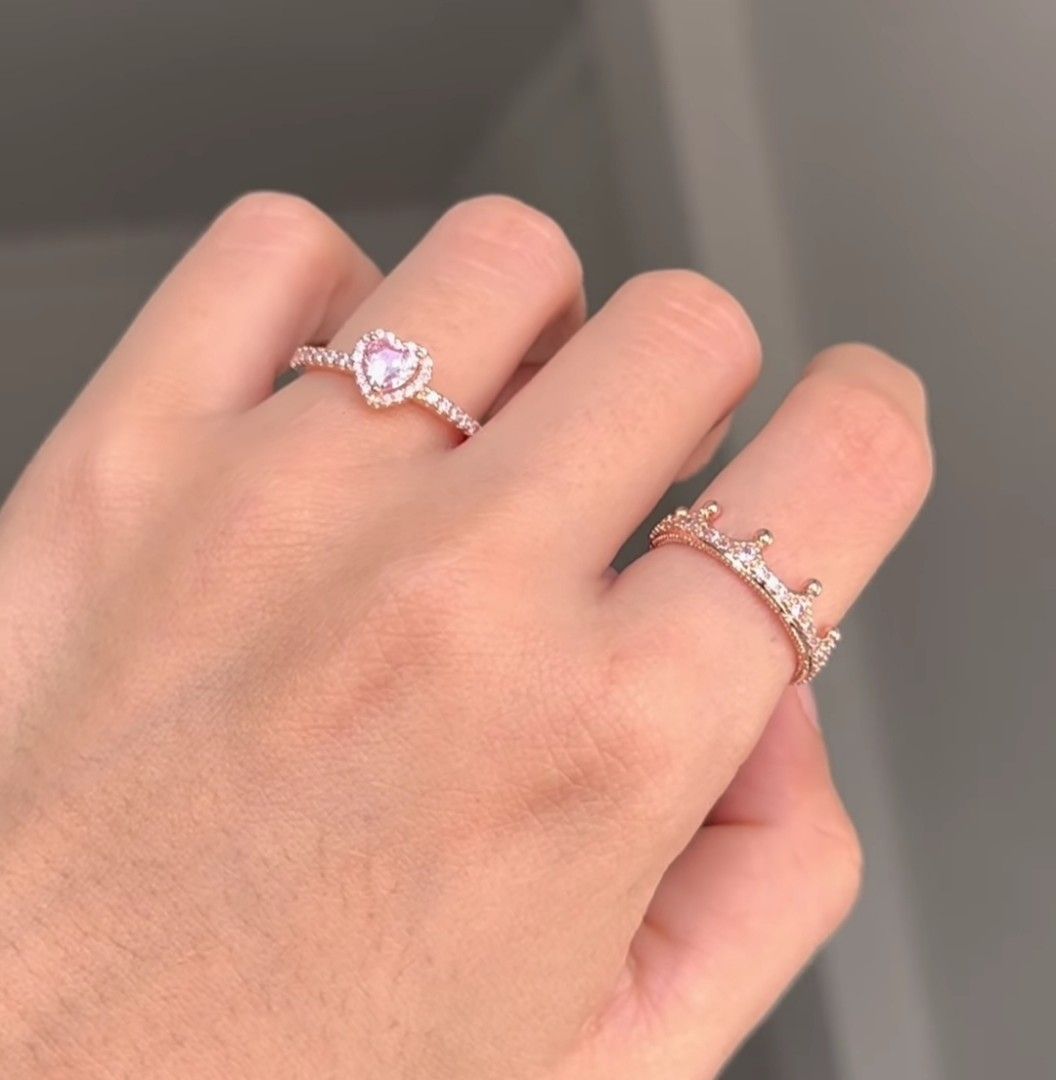 SALE PANDORA AUTH ROSEGOLD ELEVATED HEART RING AND CROWN RING 950 each Sizes 4 5 6 7 8 9cm LIMITED STOCKS Women s Fashion Jewelry Organizers Rings on Carousell
