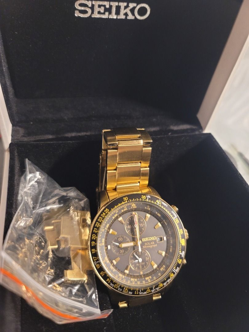 SEIKO Pilot Chronograph Solar SSC008 SSC008P2 Gold Flightmaster
