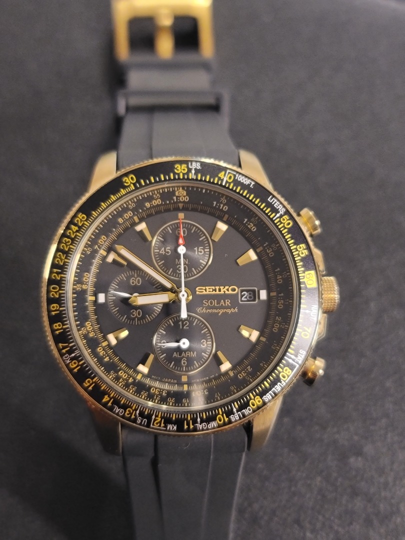 SEIKO Pilot Chronograph Solar SSC008 SSC008P2 Gold Flightmaster