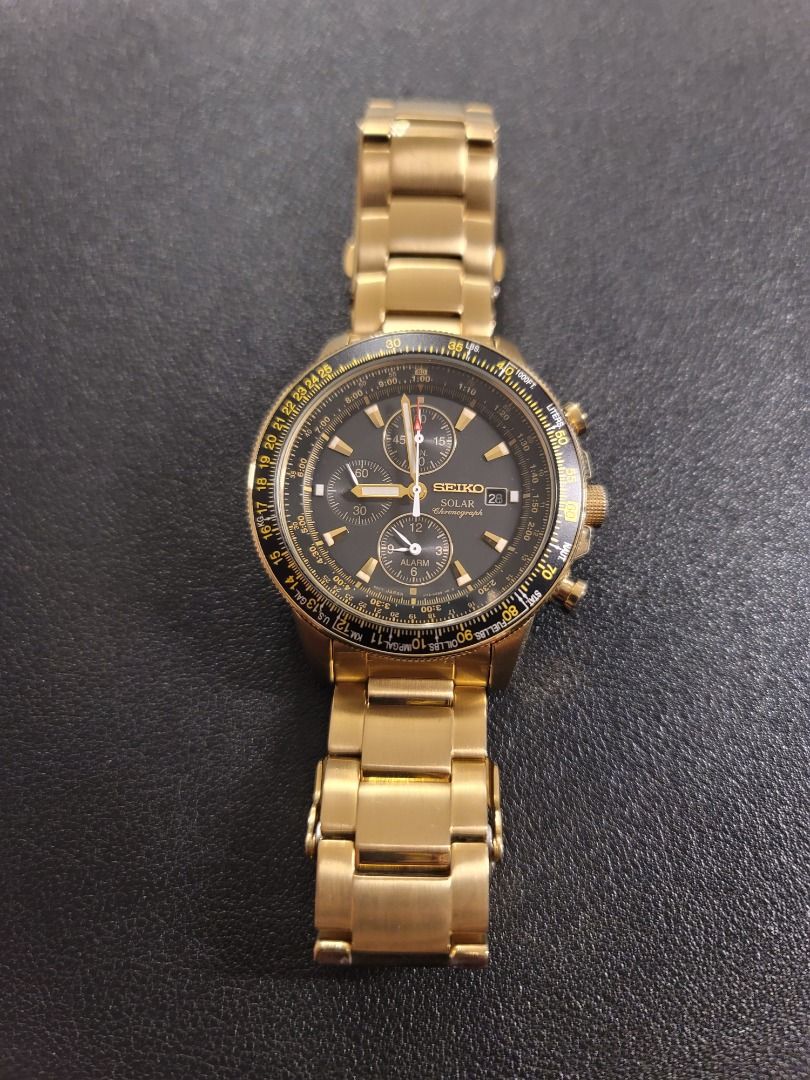 SEIKO Pilot Chronograph Solar SSC008 SSC008P2 Gold Flightmaster