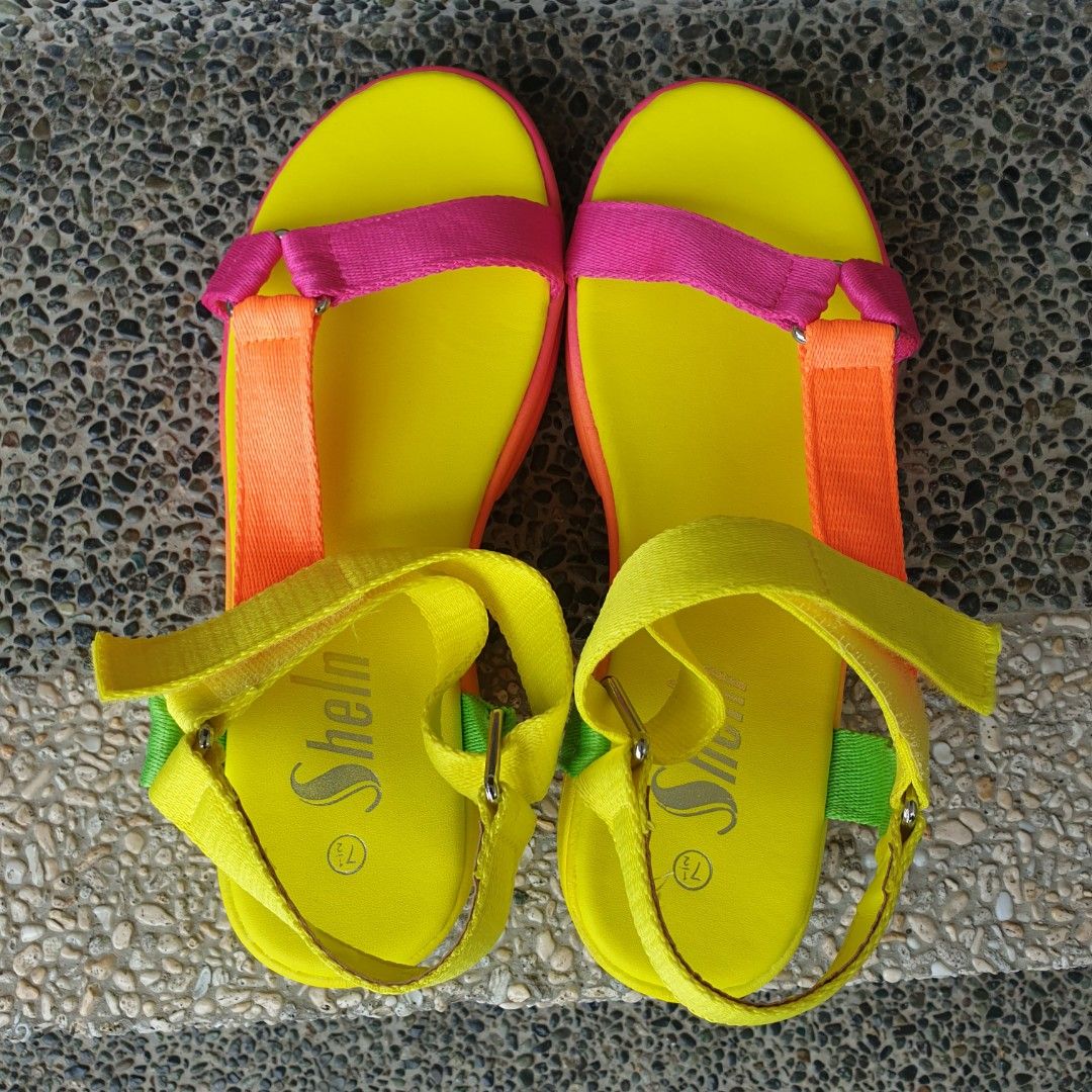 Shein Neon Sandals Combination of yellow orange green and pink