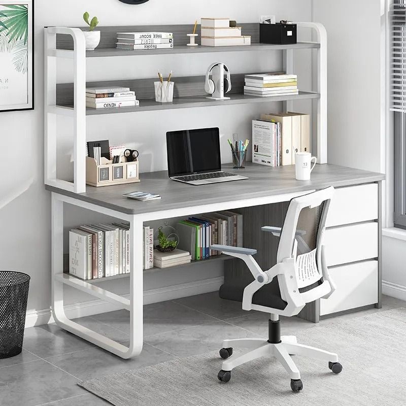 Simple Modern Study Desk With drawer Bookshelf Computer Desk Bookcase