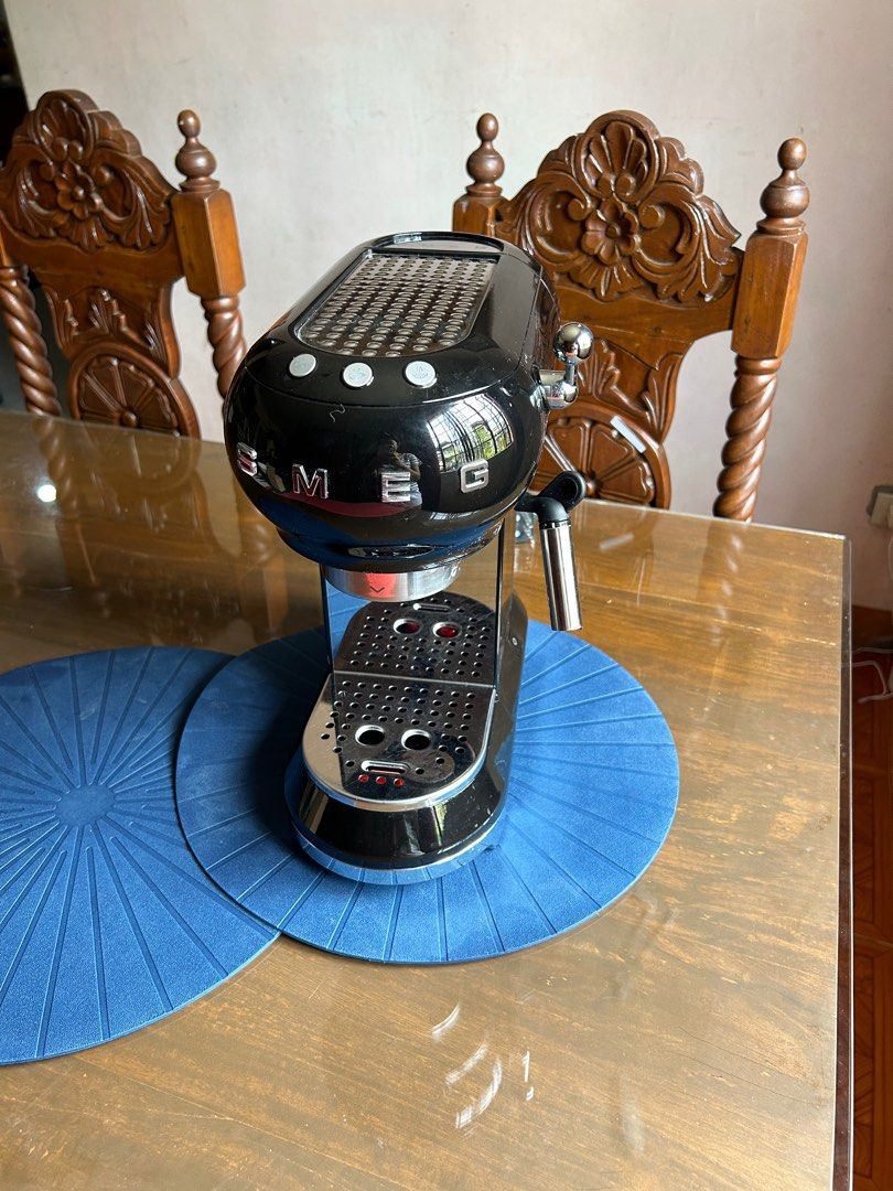 Smeg Espresso Machine (Category: Coffee Machines & Makers) located in Las Pinas. Submitted by damitatbp (Listing ID 1215341288, Image 2). Description: Set bought in 2021. Works well with minimal flaws. Espresso Machine includes: 1. Portafilter 2. 3 pressurized baskets Additional 2k for the following items: 1. Bottomless portafilter 2. Palm Tamper with distributor 3. Dosing Cup 4. Dosing ring RFS: Espresso Machine upgrade Can do meetups around Las