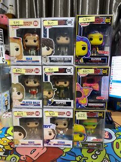Stranger Things Funko Pops - Max Mall Outfit, Ghostbuster Dustin, Mike, Flayed Billy, Hopper with Flashlight, Steve Ahoy Ice Cream, Blacklight Eleven, Blacklight Demogorgon, Blacklight Dustin