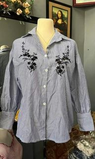 Stripe Embroidered Blouse