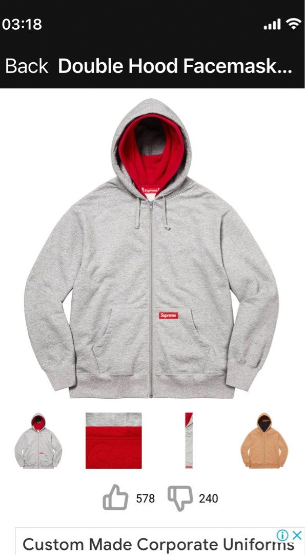 supreme face mask hoodie