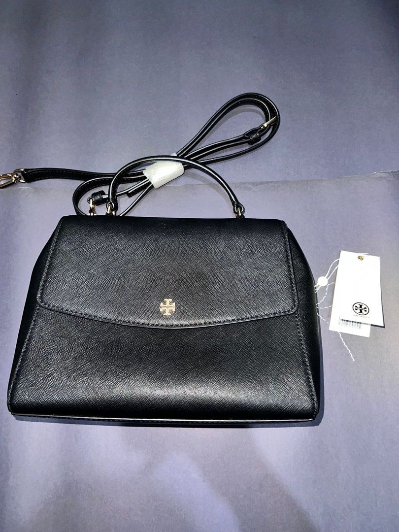 NEW NWT Tory Burch Emerson Sructured Satchel - Black - Saffiano Leather
