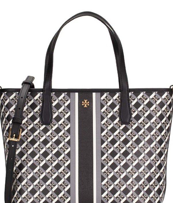 tas tote-bag Tory Burch Geo Logo Stripe Mini Top Zip Tote Black