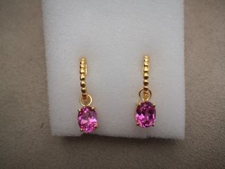 Two way Pair of earrings in silver silver yellow gold dipped with 7x9mm 5.13ct Pink Sapphire
