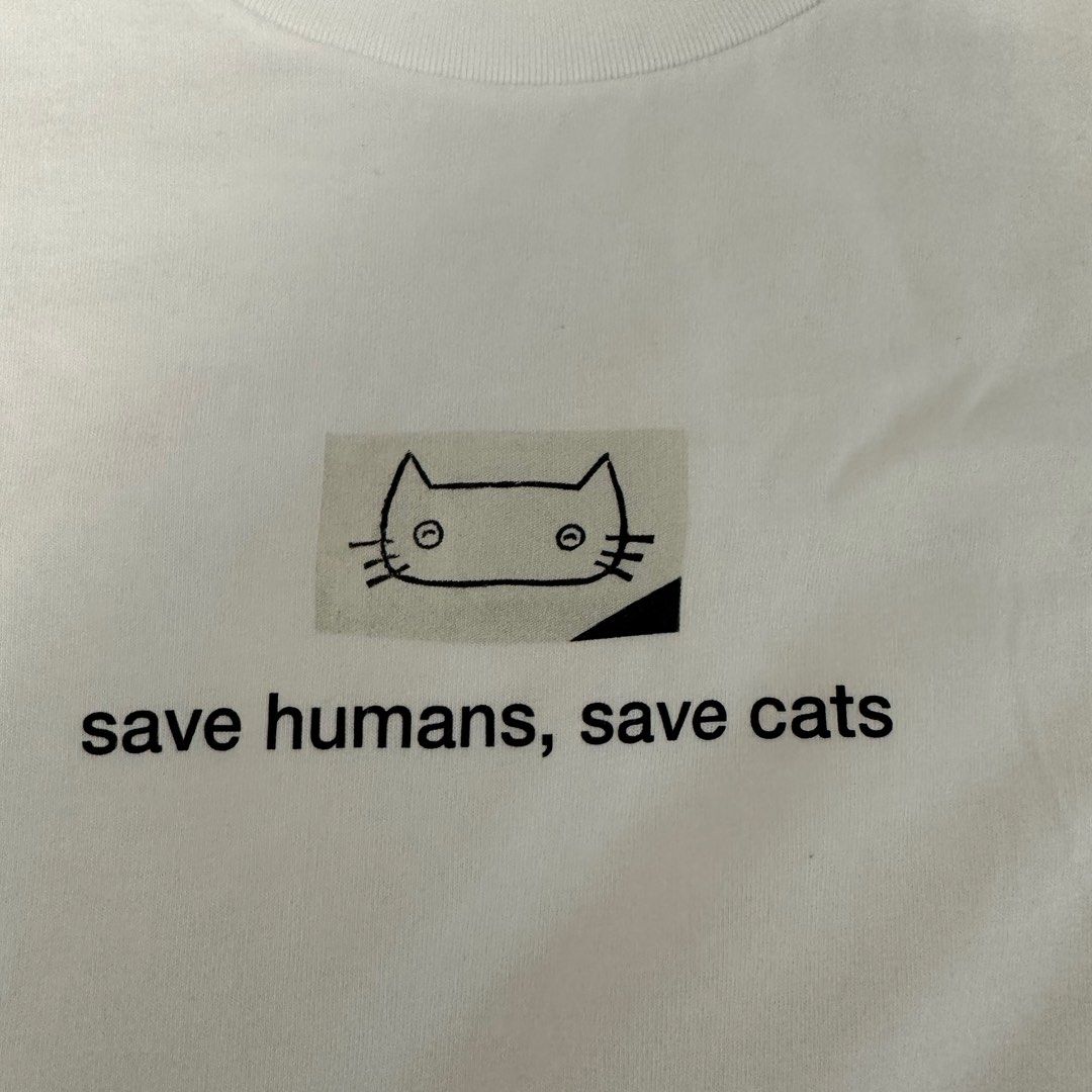 Uniqlo x Haruki Murakami Save Humans, Save Cats Shirt on Carousell