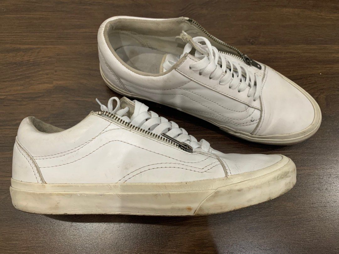 Mens white leather old skool vans clearance