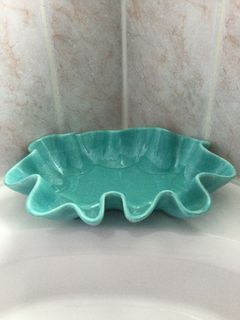 Vintage Turquoise Colloma Ruffle Pottery Bowl
