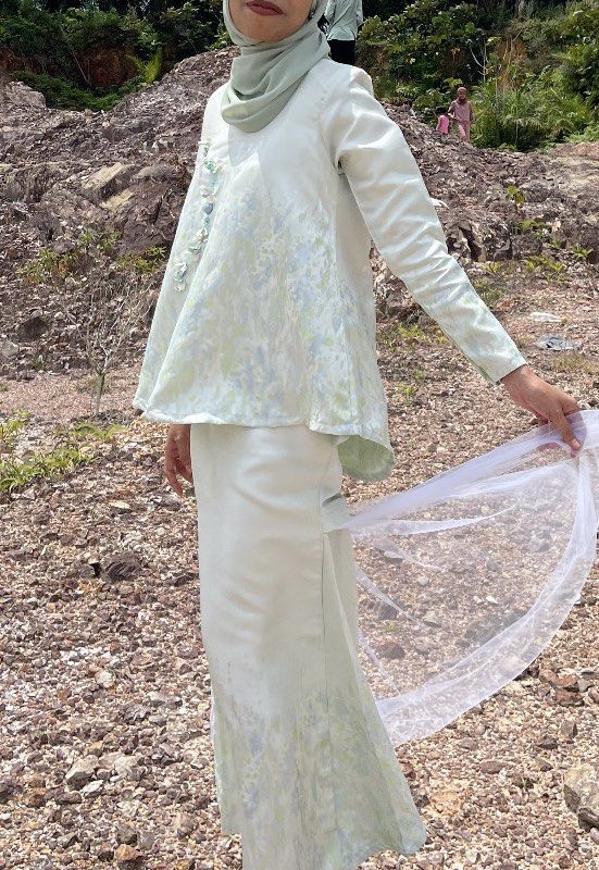 Wanzar mint green baju raya, Women's Fashion, Muslimah Fashion, Baju