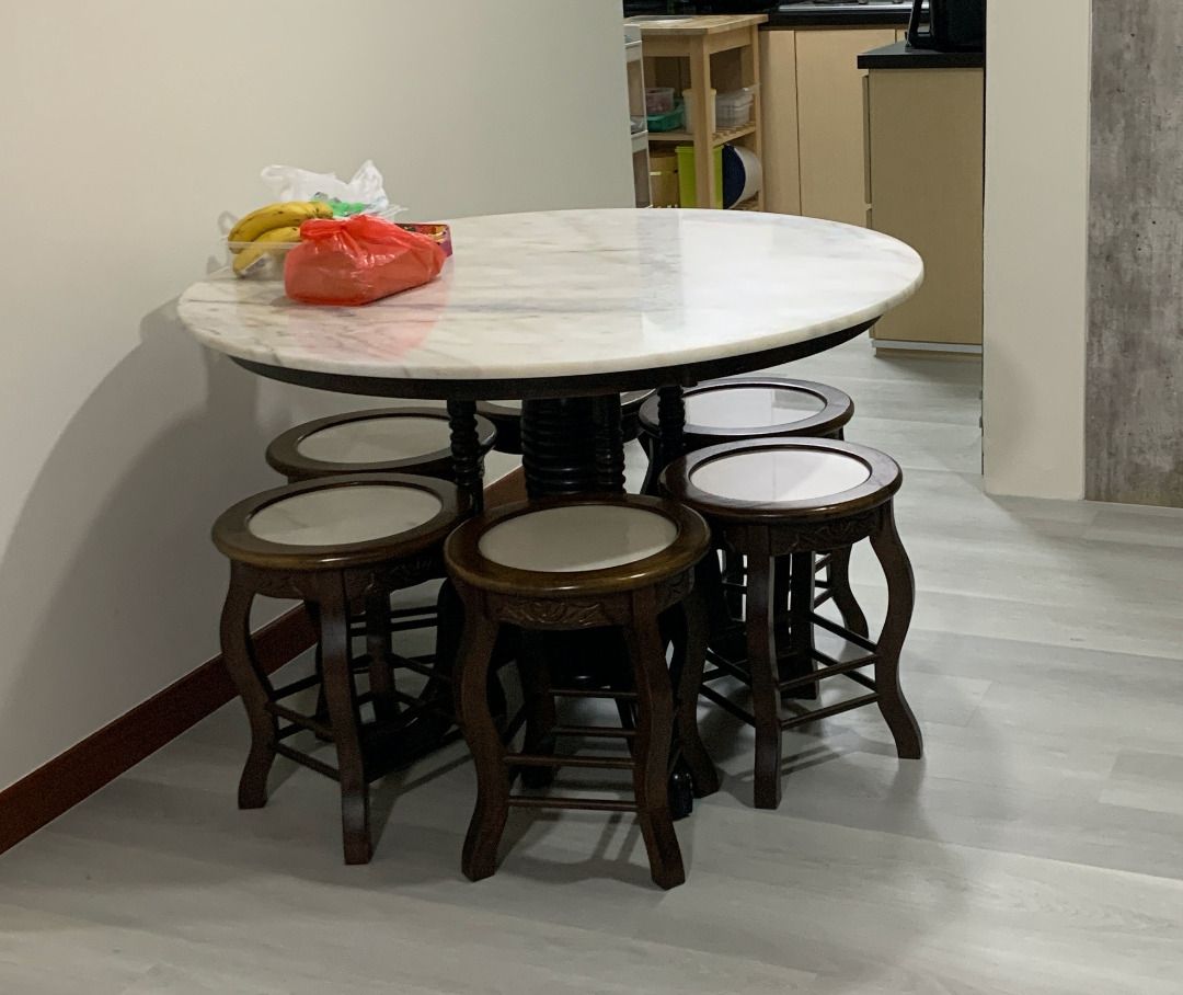 Well Used Round Marble Dining Table With Chairs For Sale SOLD