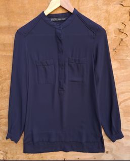 Zara Basic Double Pocket Button Shirt Blouse
