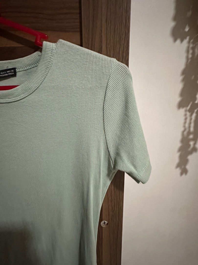 Zara Basic Full length Sage Green Top, Women's Fashion, Tops, Shirts on