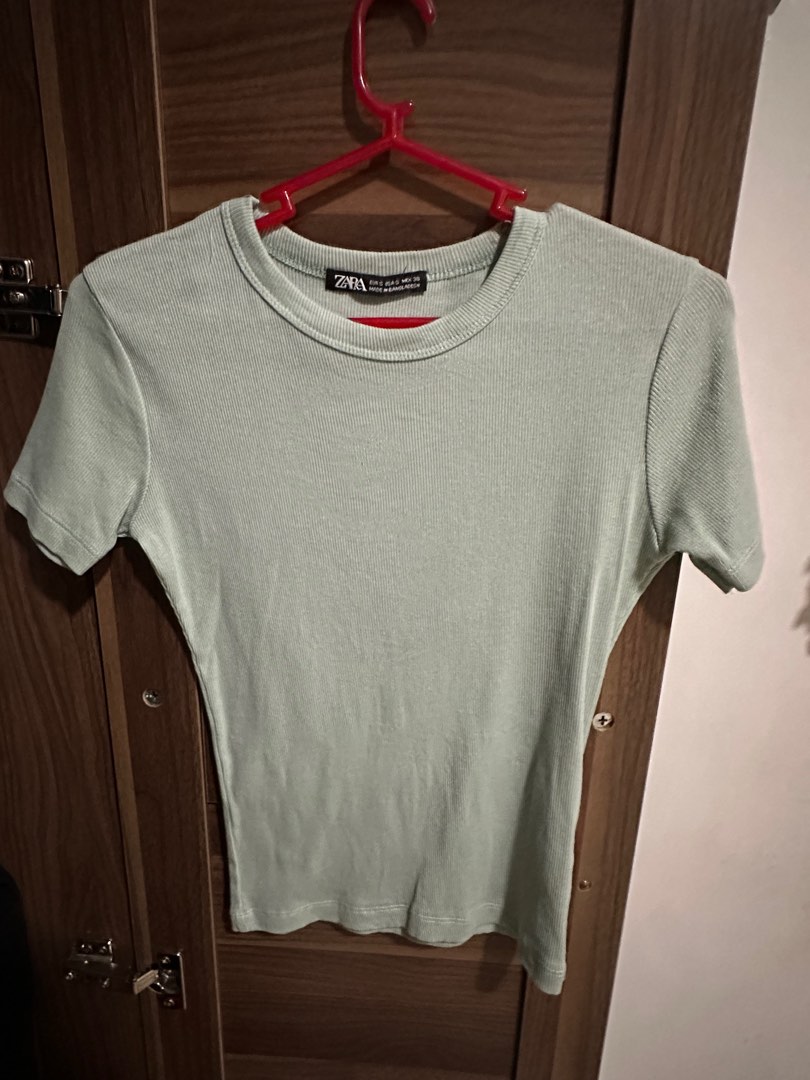 Zara Basic Full length Sage Green Top, Women's Fashion, Tops, Shirts on