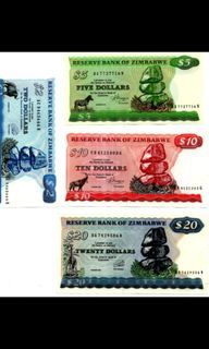 Zimbabwe 2-5-10-20 dollars 1994 banknote set