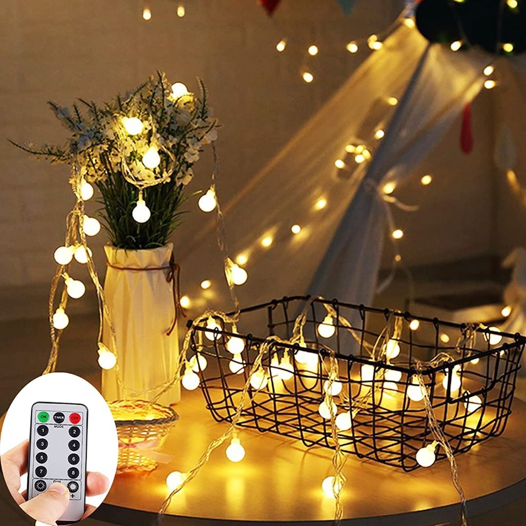 ZOUTOG Battery String Lights, 33ft 100 LED Bulb Warm White Battery Operated  Camping String Lights with Remote Controller, Decorative Timer Fairy Light