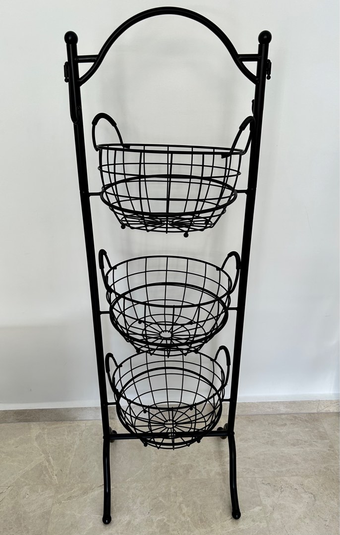 3 Tier black metal baskets, Furniture & Home Living, Kitchenware