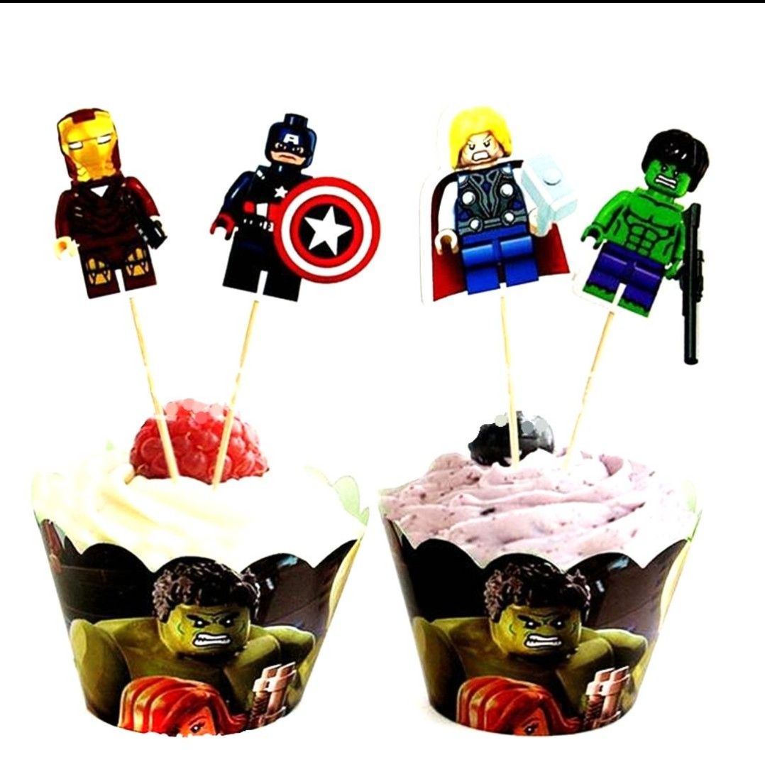 6pc Lego Marvel Avengers Cupcake Holder with side Wrapper Birthday