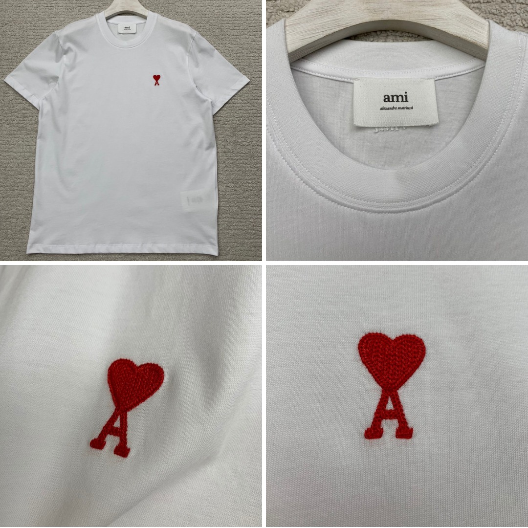 情侶款Ami Paris Ami De Coeur T-Shirt 紅心刺繡短袖T 恤, 女裝, 上衣