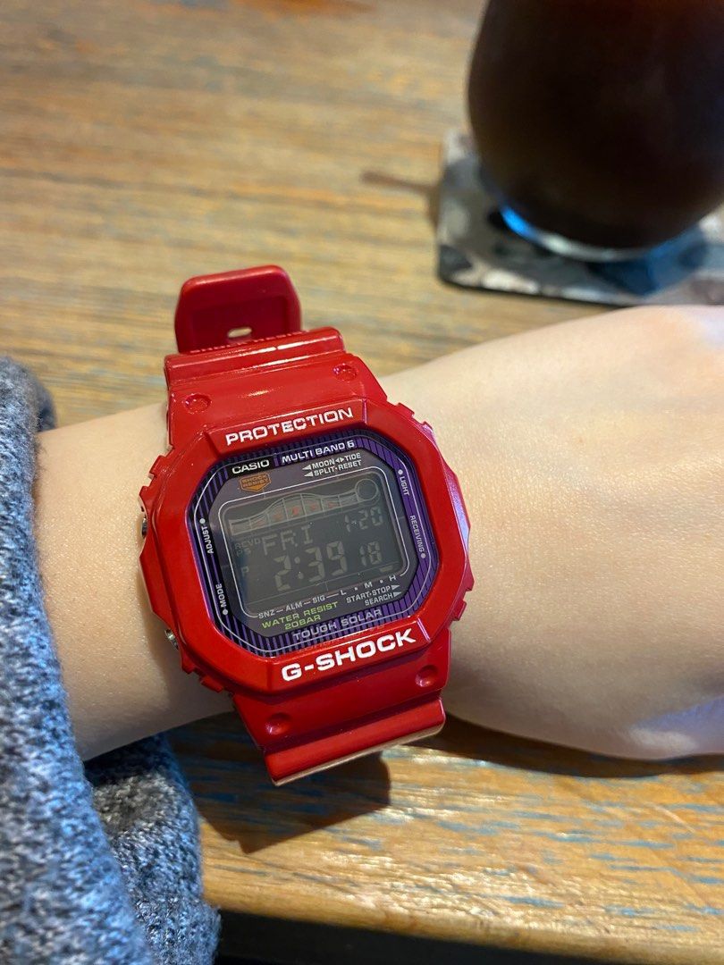 卡西歐Casio G-Shock GWX-5600C 太陽能月齡潮汐海浪電波錶紅色#23情人