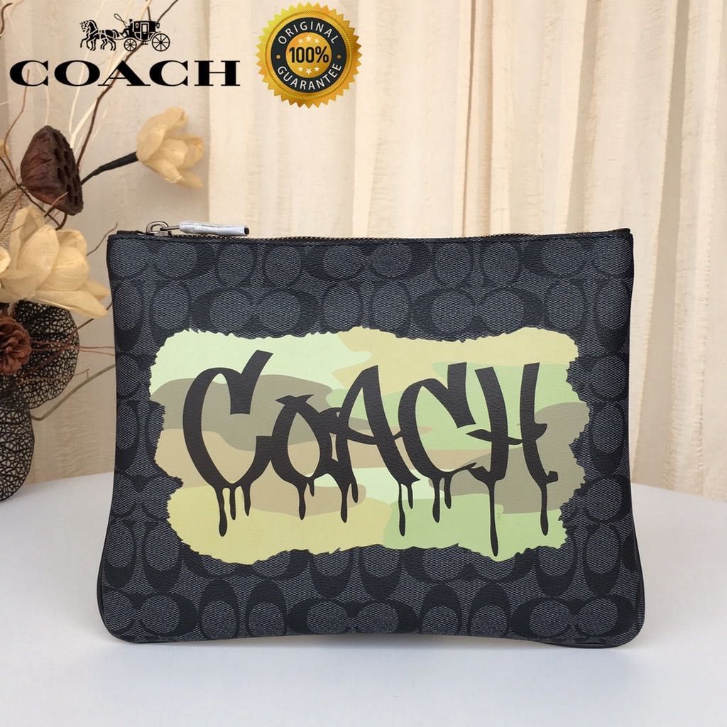 COACH SIGNATURE GRAFFITI CANVAS POUCH Men Monogram Clutch Leather Husband casual fashion stylish cool bag Work Best Man father brother Birthday