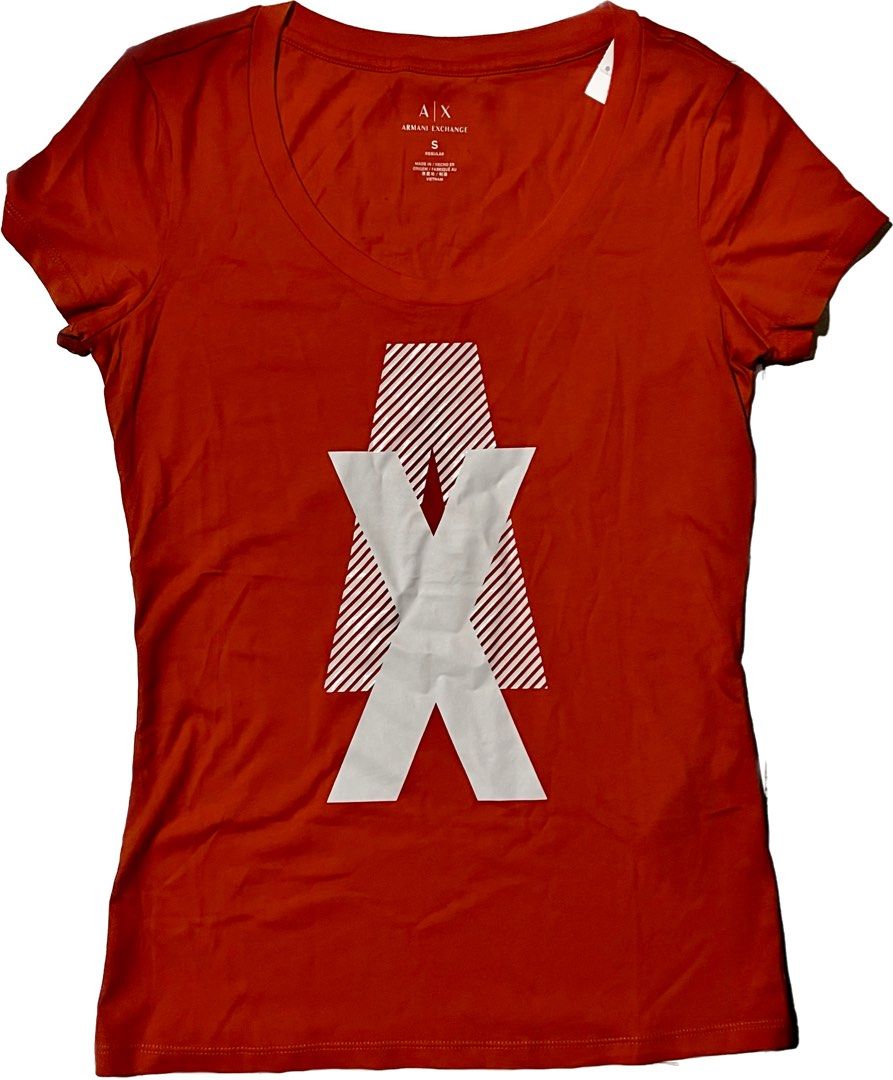 Armani Exchange White Logo AX Orange T- Shirt , Women's Fashion, Tops,  Shirts on Carousell