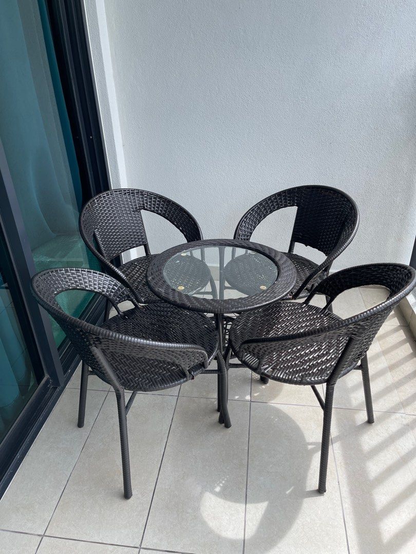 Balcony table and chairs set for grab, Furniture & Home Living, Outdoor