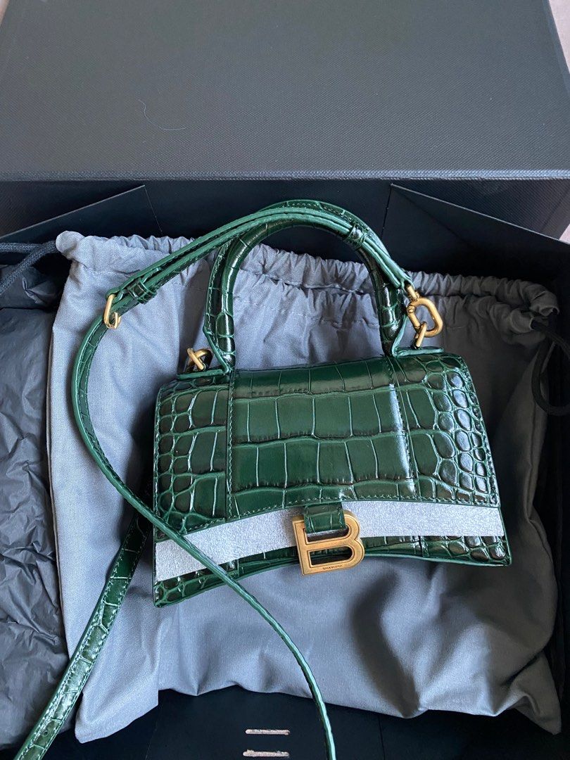 Balenciaga Women's Hourglass Xs Handbag Crocodile Embossed - Forest Green