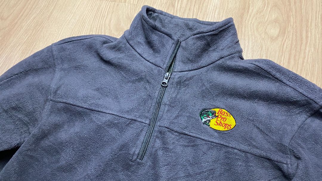 Bass Pro Shops Quarter Zip Fleece Sweater Jacket Grey