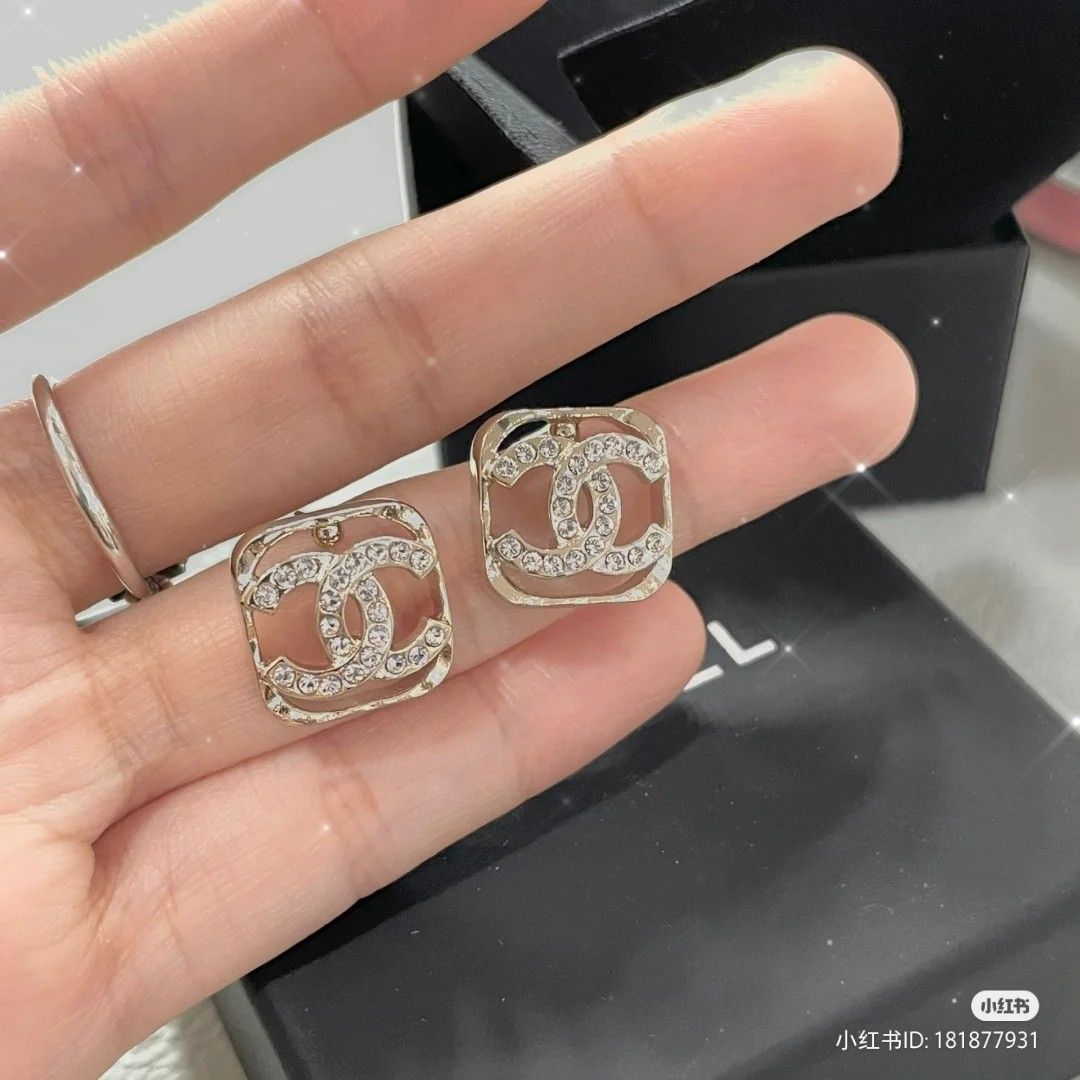 BNIB Chanel 23P Square Earrings with CC logo Silver hardware earring