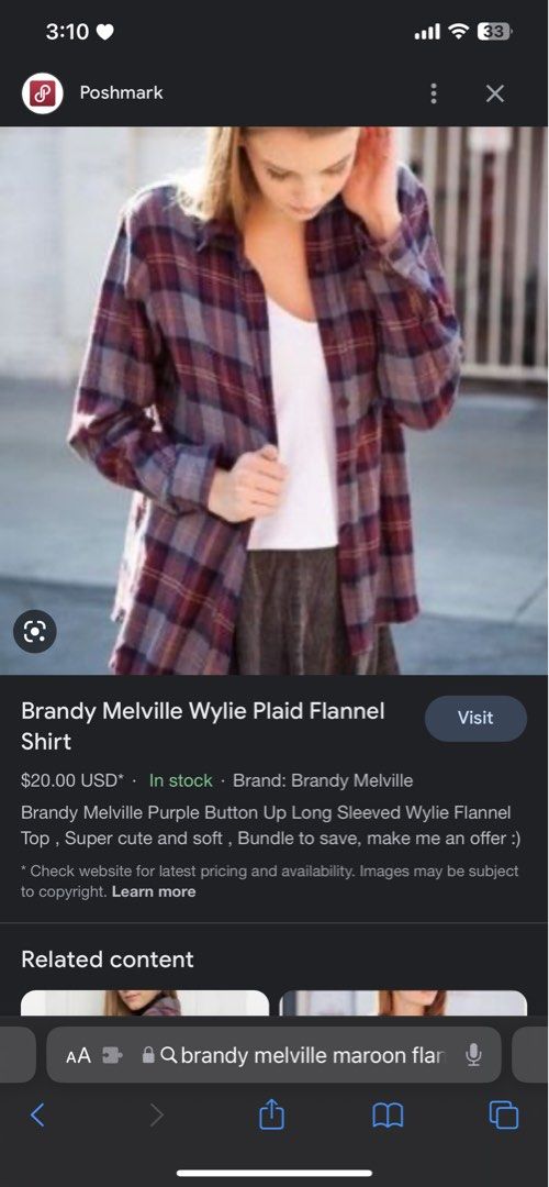 brandy melville wylie plaid flannel shirt, Women's Fashion, Coats