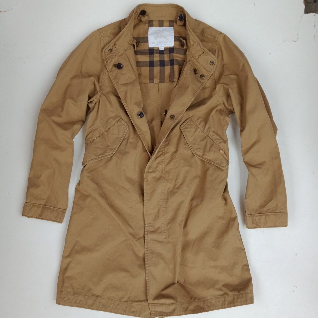 Burberry Long Coat Golden Brown Canvas Jacket Made In Thailand