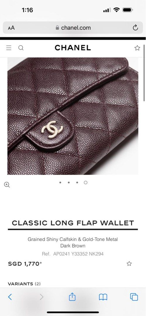 Long flap wallet - Grained shiny calfskin & gold-tone metal
