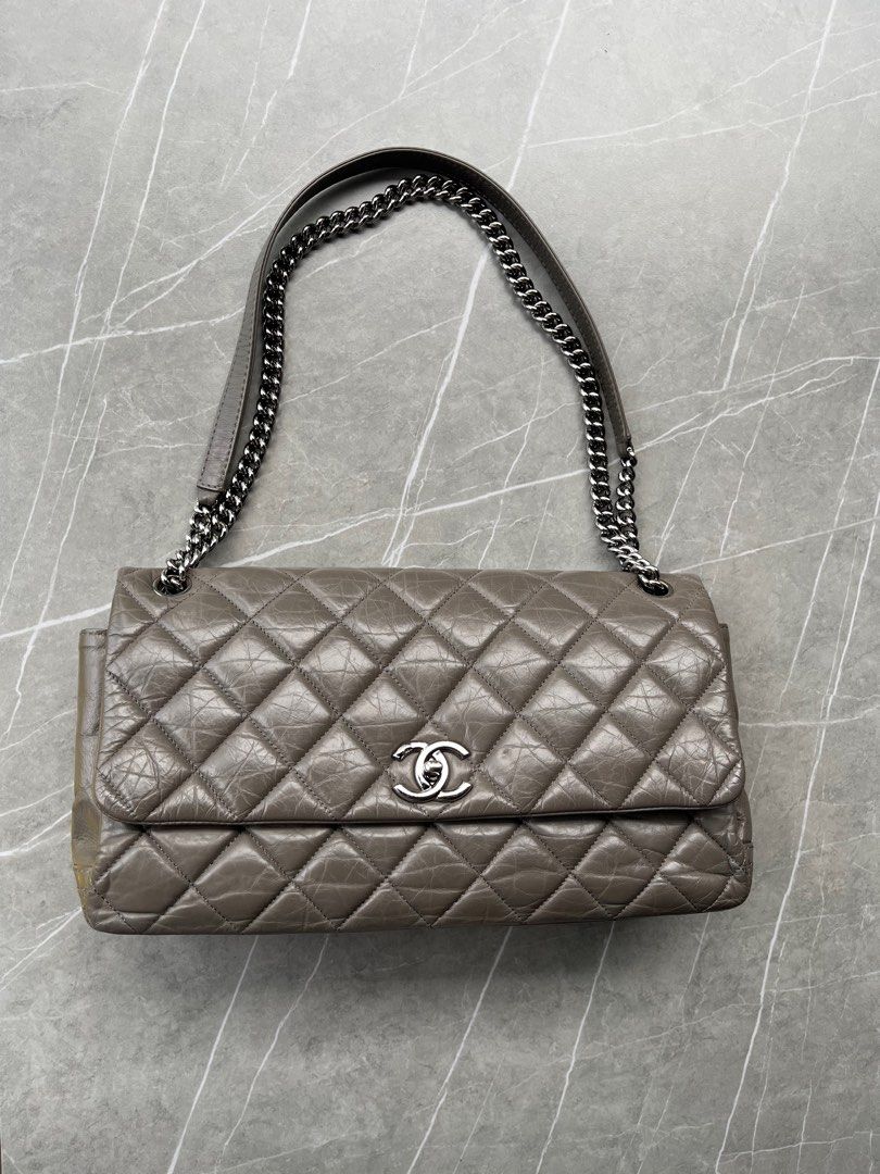 Chanel Medium Lady Pearly Flap Bag Aged Quilted Calfskin Grey