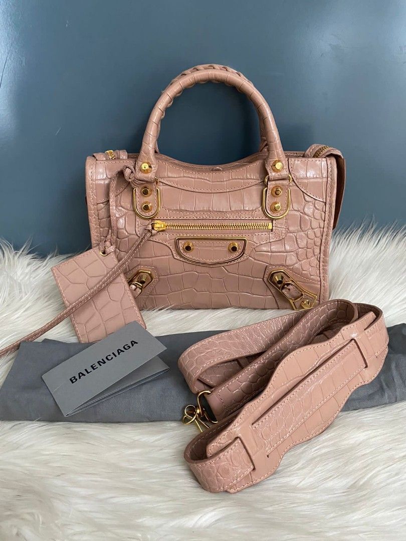 Fast Sale Excellent Balenciaga Mini City Metallic Edge Croco Rose Des Sables Stamp U 2020 With strap booklet and dustbag Nett Exclude ongkir Barang Mewah Tas Dompet di Carousell