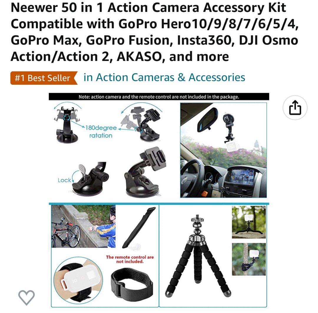 NEEWER 50 in 1 Action Camera Accessory Kit Compatible with GoPro Hero 11 10  9 8 7 6 5 4 GoPro Max GoPro Fusion Insta360 DJI Osmo Action Action 2 AKASO,  and more