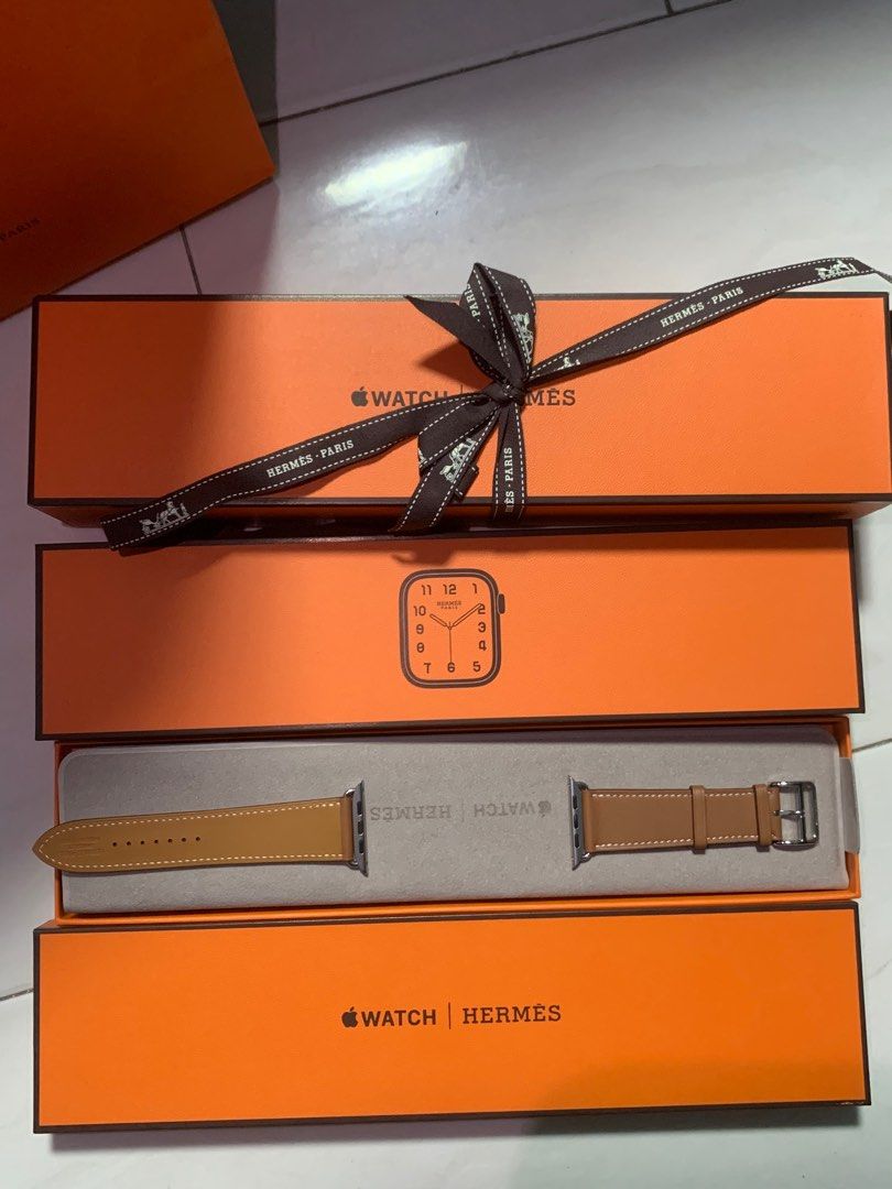 Apple Watch Hermes Series 8 s8 Silver Stainless Steel Case with Single Tour Gold 45mm