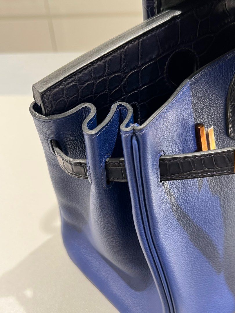 HERMES Birkin 25 Handbag Bleu Saphir Taurillon Novillo Leather