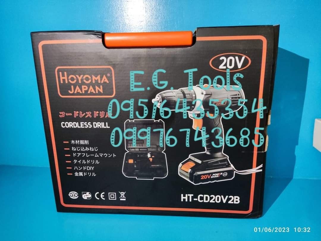HOYOMA Japan 20V Cordless Drill w Free 2 Batteries 1 Charger Carrying Case HT CD20V2B Commercial Industrial Construction Tools Equipment on Carousell