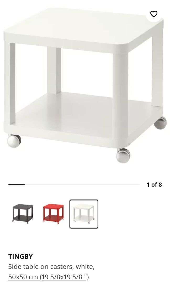 Ikea Tingby Side Table on casters (white), Furniture & Home Living