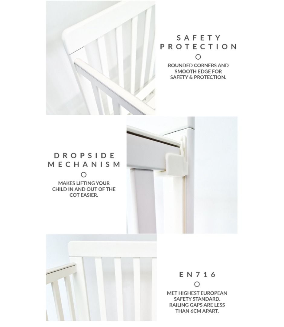 Jarrons & Co Happy Wonder+ 5in1 Convertible Baby Cot with Dropside