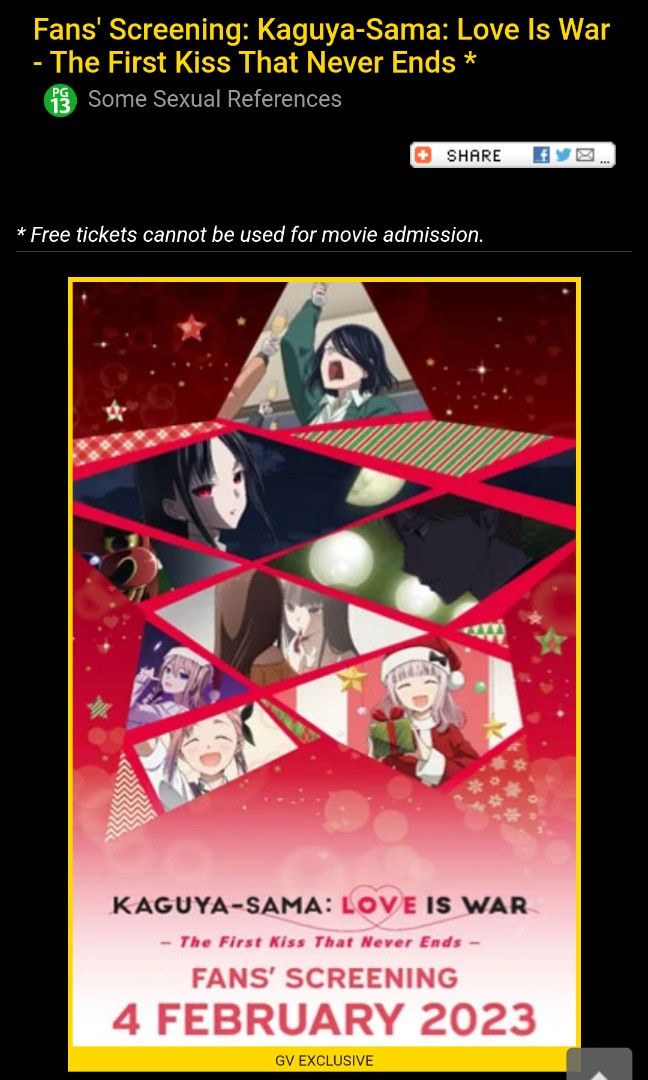 Kaguyasama Love is War fan screening movie ticket, Tickets & Vouchers
